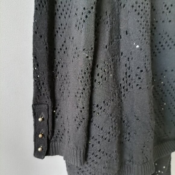 White House Black Market Women's Black Open Front Trim Shrug Sweater Size Small - Picture 5 of 8